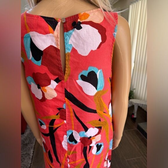 Sigrid Olsen orange floral mini linen trapeze dress with pockets. Sz M - Picture 8 of 16